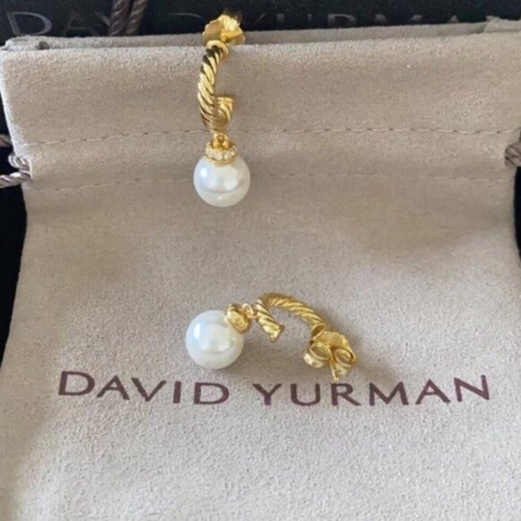 David Yurman Twisted Gold and Pearl Earrings - Picture 3 of 5